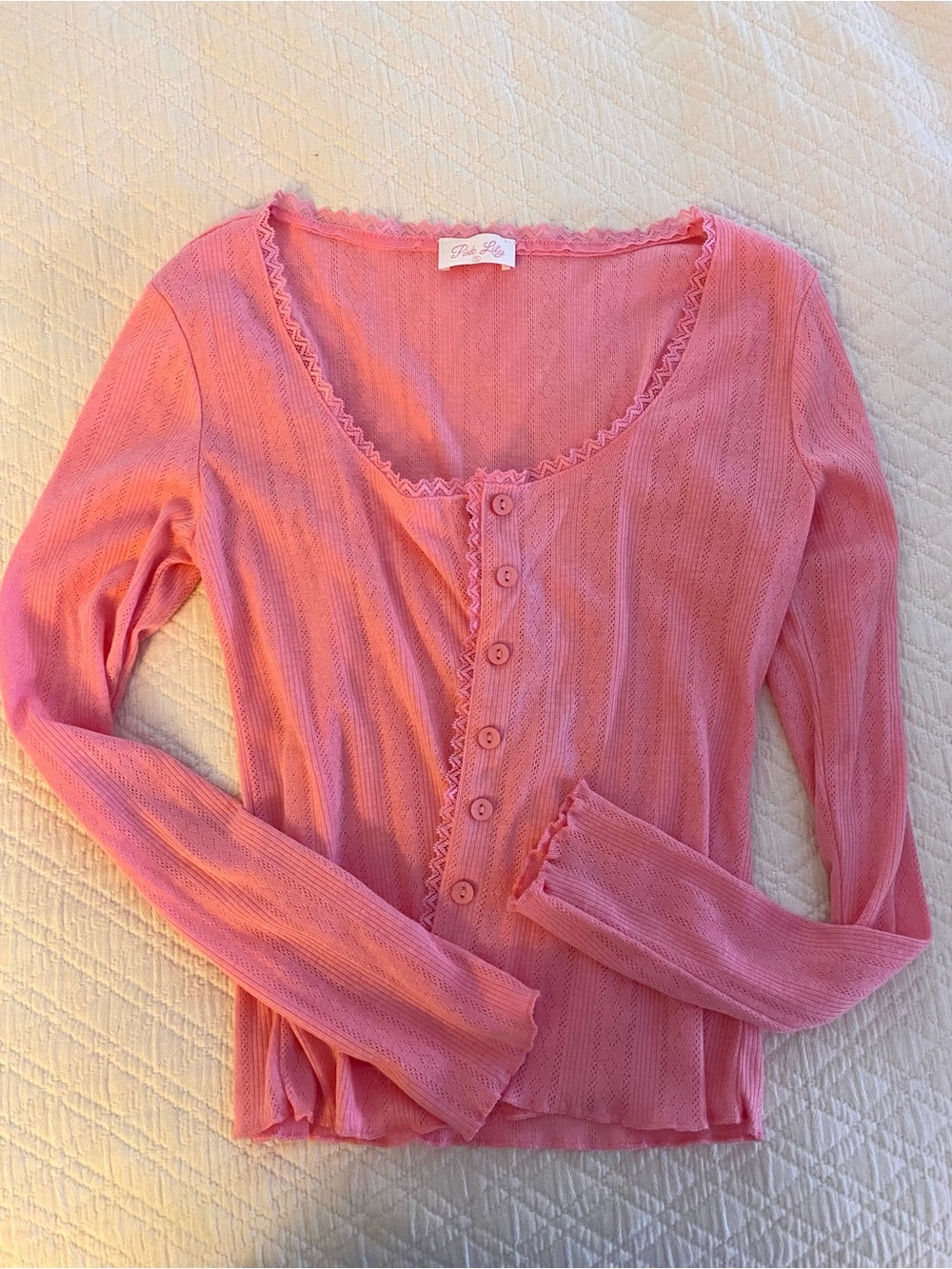 Pointelle pink lightweight top